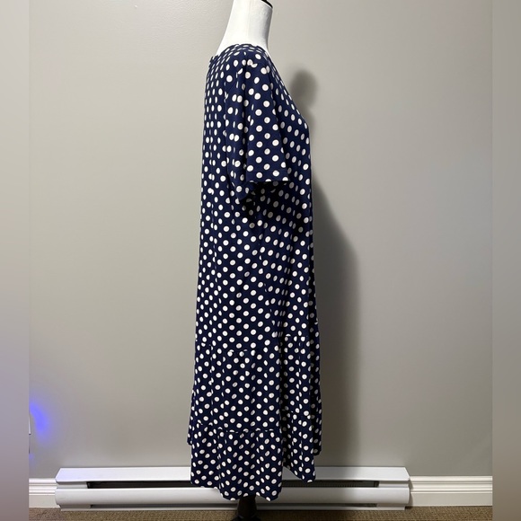 Olsen Short Sleeve Jersey Knit T-Shirt Dress Tiered Hem Blue and White Dot - Picture 7 of 13